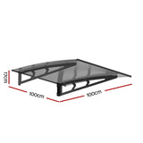 Instahut Window Door Awning Canopy 1mx1m Grey Solid Sheet Metal Frame - Front View