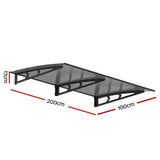 Instahut Window Door Awning Canopy 1mx2m Grey Solid Sheet Metal Frame - Front View