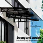 Instahut 1m x 2m window and door awning, grey polycarbonate panel, awning over a doorway