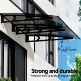 Instahut Window Door Awning Canopy 1mx2m Grey Solid Sheet Metal Frame - Side View