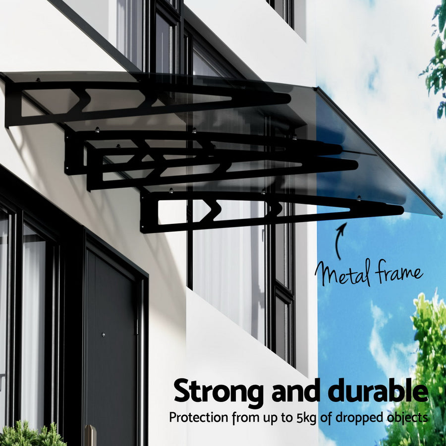 Instahut 1m x 2m window and door awning, grey polycarbonate panel, awning over a doorway