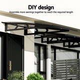 Instahut Window Door Awning Canopy 1mx2m Grey Solid Sheet Metal Frame - 45-Degree Angle