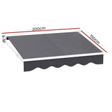 Instahut Retractable Folding Arm Awning Manual Sunshade 2Mx1.5M Grey - Front View