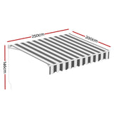 Instahut Retractable Folding Arm Awning Manual Sunshade 2.5Mx2M Grey White - Front View