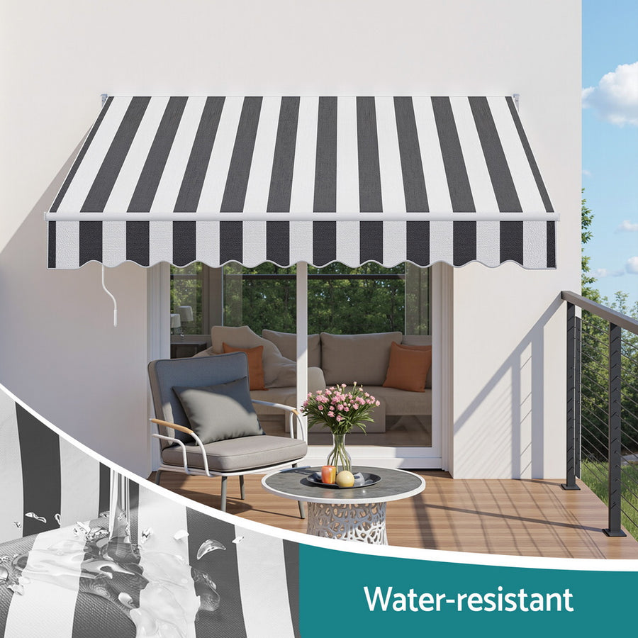 Instahut Retractable Folding Arm Awning Manual Sunshade 2.5Mx2M Grey White