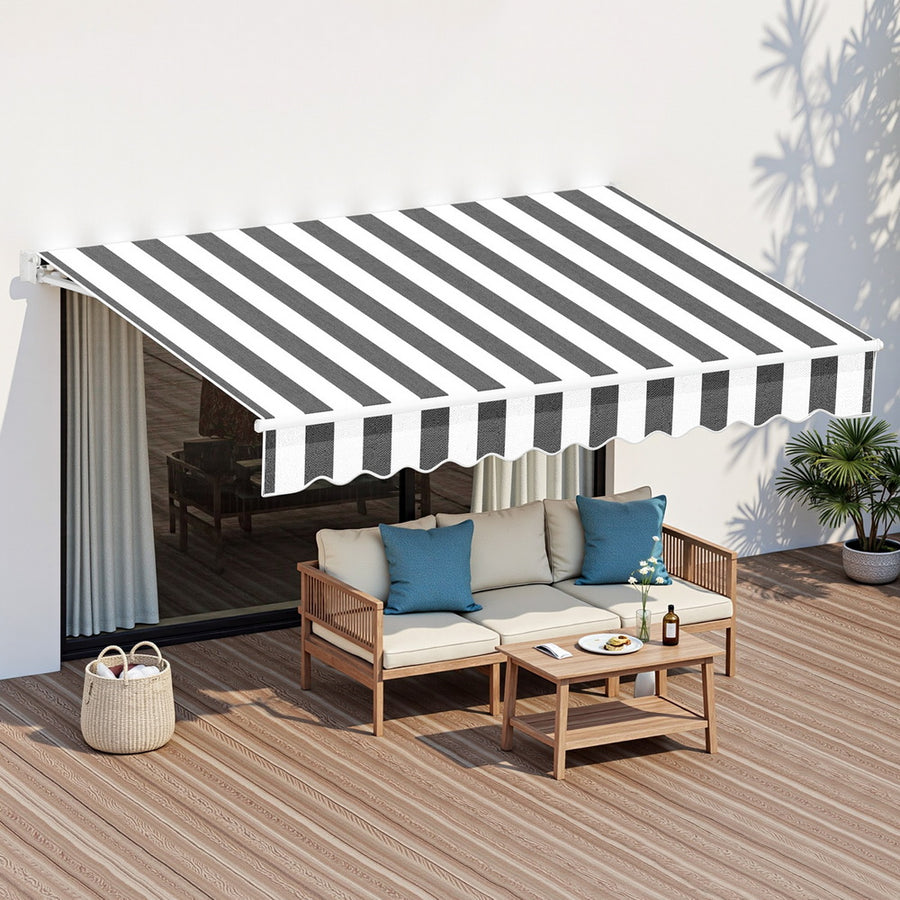 Instahut Retractable Folding Arm Awning Manual Sunshade 2.5Mx2M Grey White