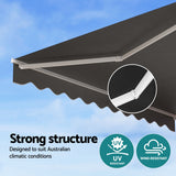 Instahut Retractable Folding Arm Awning Manual Sunshade 3M X 2M Grey - 45-Degree Angle