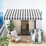 Instahut Retractable Folding Arm Awning Manual Sunshade 3Mx2.5M Grey White - 45-Degree Angle