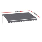 Instahut Retractable Folding Arm Awning Manual Sunshade 3.5M X 2.5M Grey