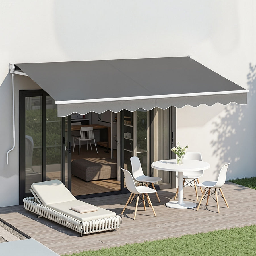 Instahut Retractable Folding Arm Awning Manual Sunshade 3.5M X 2.5M Grey