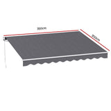 Instahut Retractable Folding Arm Awning Manual Sunshade 3.5M X 3M Grey - Front View