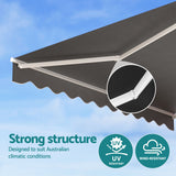 Instahut Retractable Folding Arm Awning Manual Sunshade 3.5M X 3M Grey - 45-Degree Angle