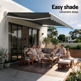 Instahut Retractable Folding Arm Awning Manual Sunshade 3.5M X 3M Grey - Low Angle
