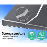 Instahut Retractable Folding Arm Awning Manual Sunshade 4Mx2.5M Pearl Grey - Side View