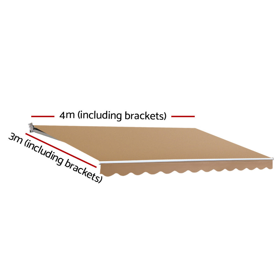 Instahut manual retractable folding arm awning, 4m x 3m, beige, powder-coated aluminium frame