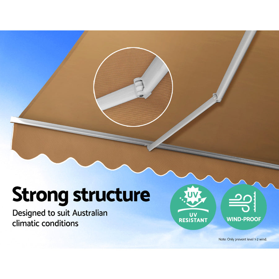 Instahut manual retractable folding arm awning, 4m x 3m, beige, 300gsm polyester fabric
