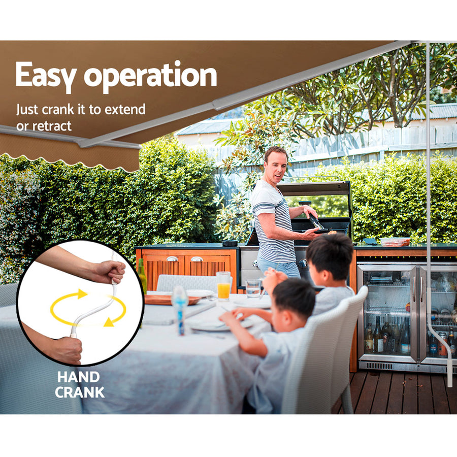 Instahut manual retractable folding arm awning, 4m x 3m, beige, wall bracket set