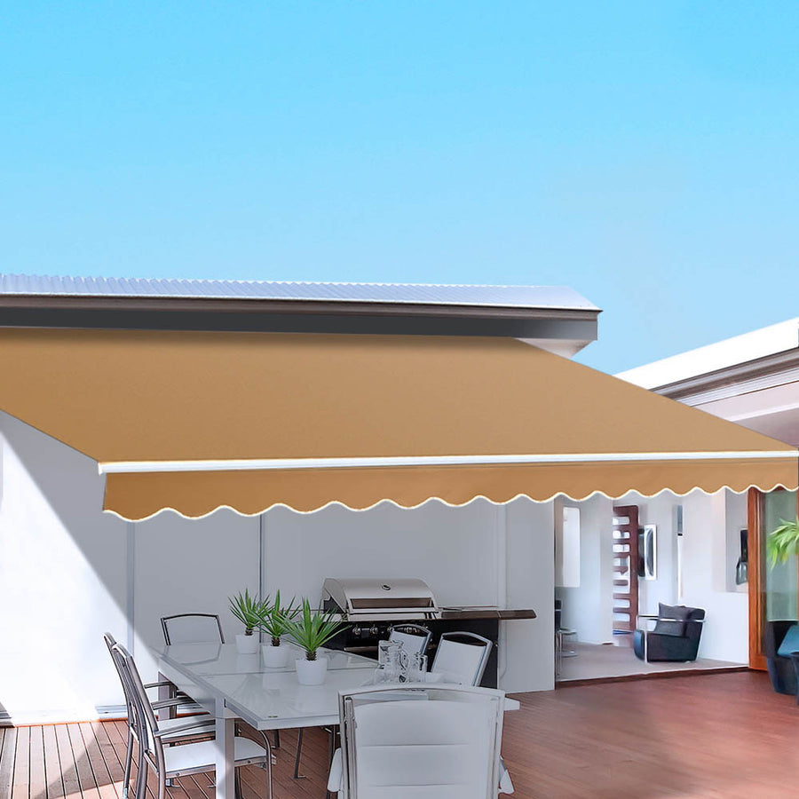 Instahut manual retractable folding arm awning, 4m x 3m, beige