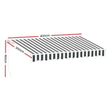 Instahut Retractable Folding Arm Awning Manual Sunshade 4Mx3M Grey White - Front View