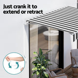 Instahut Retractable Folding Arm Awning Manual Sunshade 4Mx3M Grey White - 45-Degree Angle