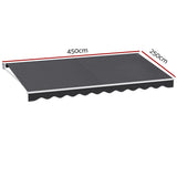 Instahut Retractable Folding Arm Awning Manual Sunshade 4.5Mx2.5M Grey