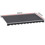 Instahut Retractable Folding Arm Awning Manual Sunshade 4.5Mx2.5M Grey