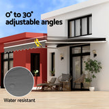 Instahut Retractable Folding Arm Awning Manual Sunshade 4.5Mx3M Grey - 45-Degree Angle
