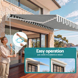 Instahut Retractable Folding Arm Awning Manual Sunshade 4.5Mx3M Grey White - Extra Image