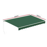 Instahut Retractable Folding Arm Awning Manual Sunshade 5Mx3M Dark Green - Front View