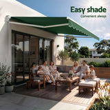 Instahut Retractable Folding Arm Awning Manual Sunshade 5Mx3M Dark Green - Low Angle
