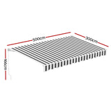 Instahut Retractable Folding Arm Awning Manual Sunshade 5Mx3M Grey White - Front View