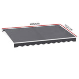 Instahut Retractable Folding Arm Awning Motorised Sunshade 4Mx2.5M Grey - Front View