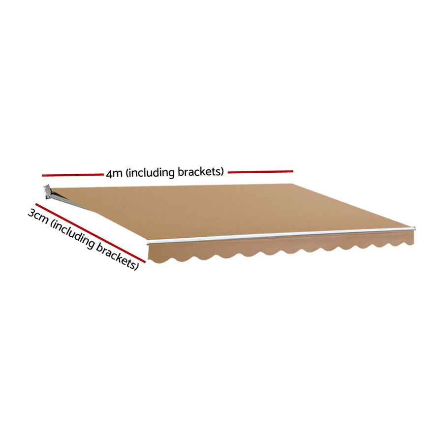 Instahut Retractable Folding Arm Awning Motorised Sunshade 4Mx3M Beige, Foldable