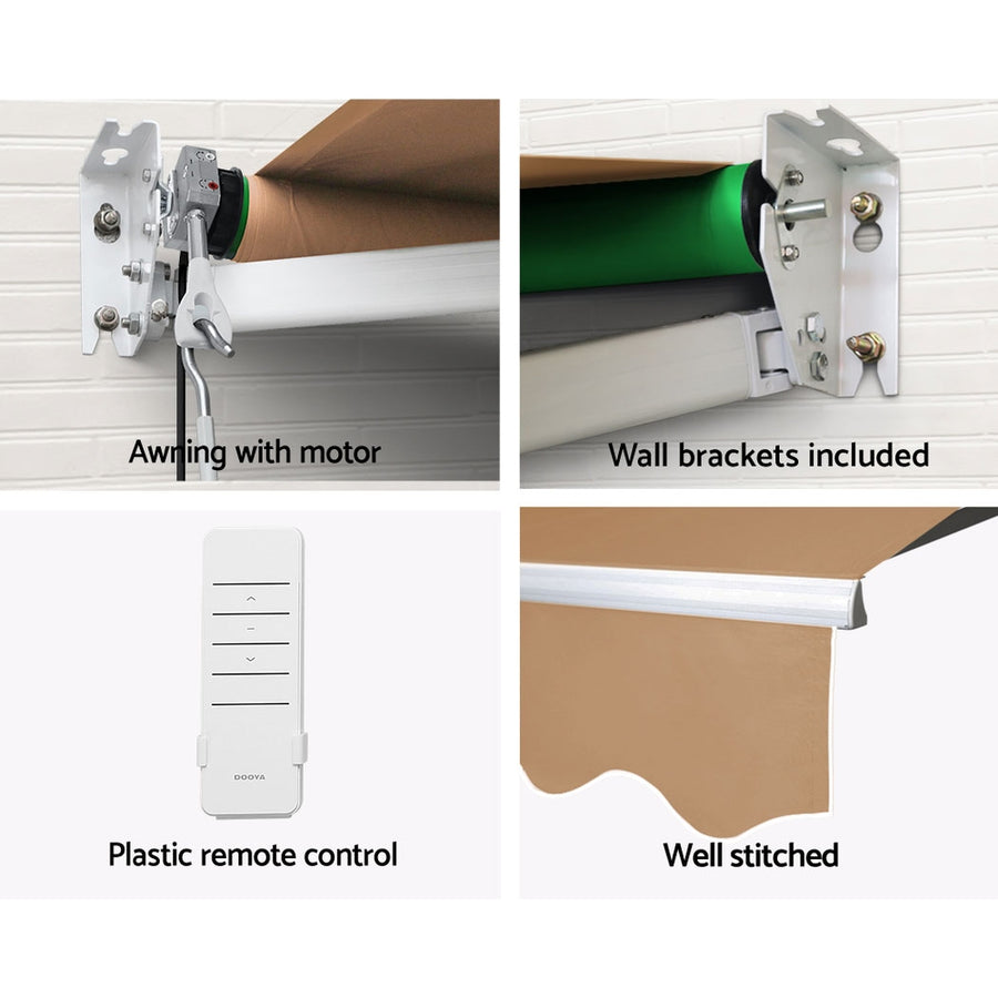 Instahut Retractable Folding Arm Awning Motorised Sunshade 4Mx3M Beige, image 6