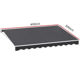 Instahut Retractable Folding Arm Awning Motorised Sunshade 4Mx3M Grey - Front View