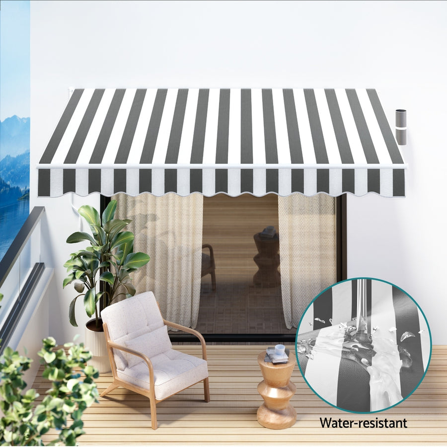 Instahut Retractable Folding Arm Awning Motorised Sunshade 4Mx3M Grey White, image 6
