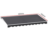 Instahut Retractable Folding Arm Awning Motorised Sunshade 4.5Mx2.5M Grey - Front View