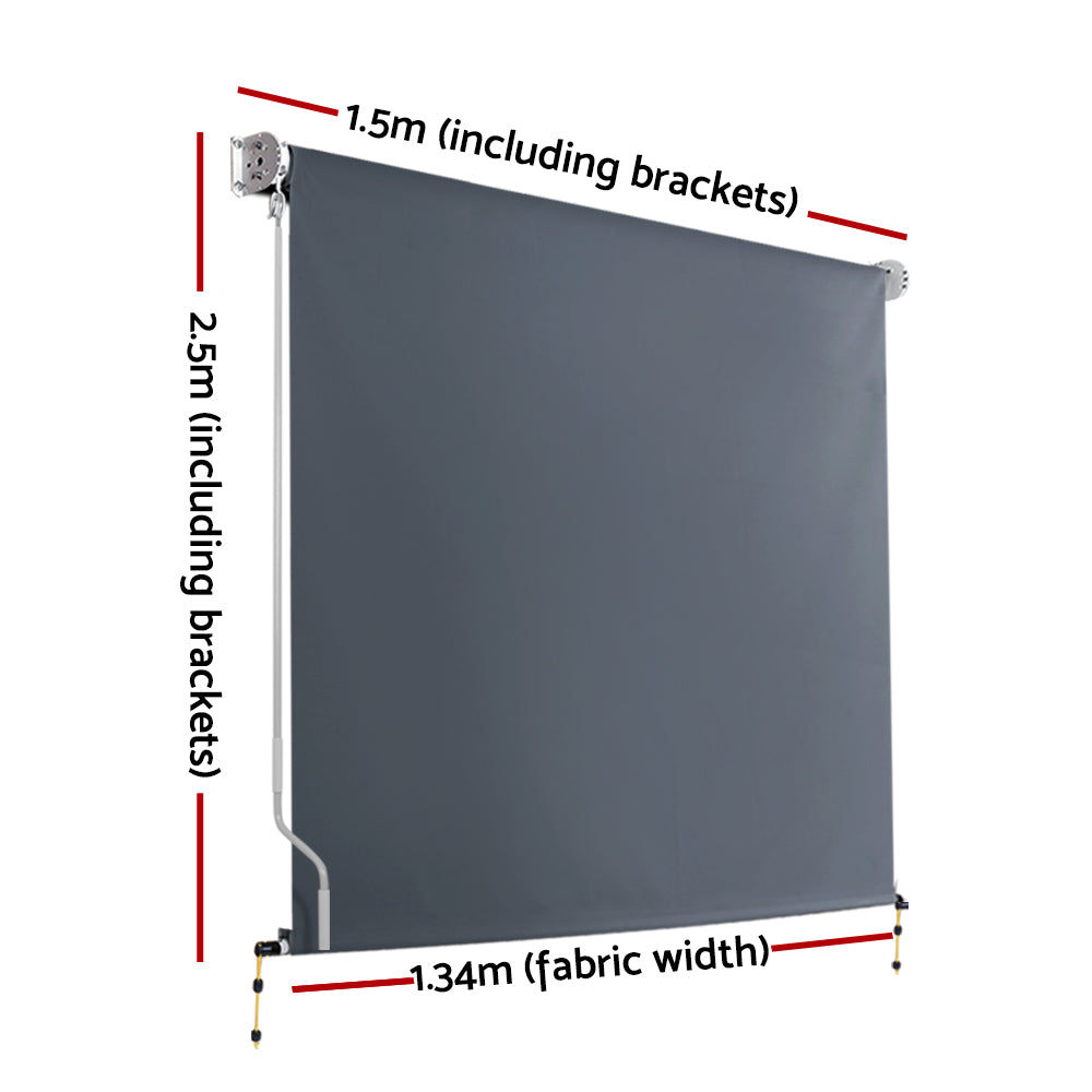 Instahut 1.5X2.5M Outdoor Blinds Awning Roll Down Canopy Retractable Outdoor Blinds Window Shade Gre