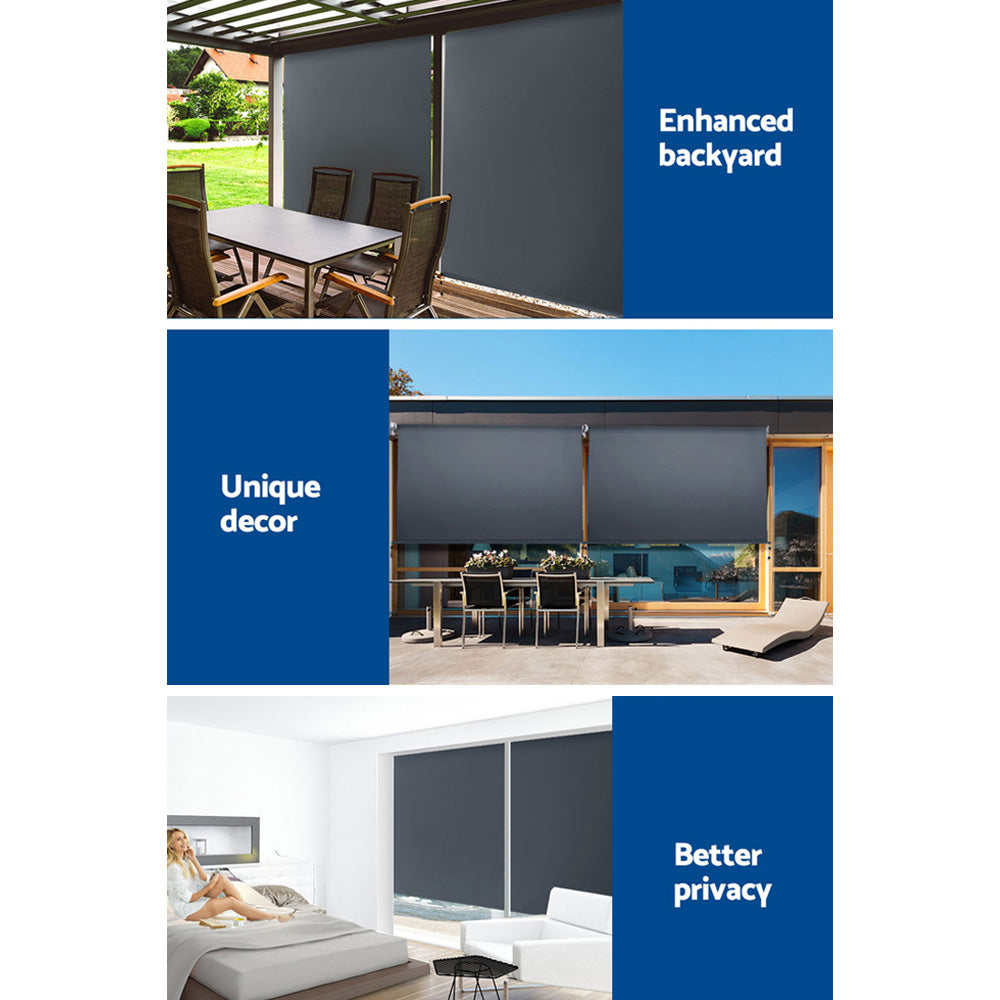 Instahut 2.4X2.5M Outdoor Blinds Awning Roll Down Canopy Retractable Outdoor Blinds Window Shade Gre