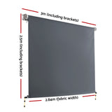 Instahut 3X2.5M Outdoor Blinds Awning Roll Down Canopy Retractable Outdoor Blinds Window Shade Grey - Front View