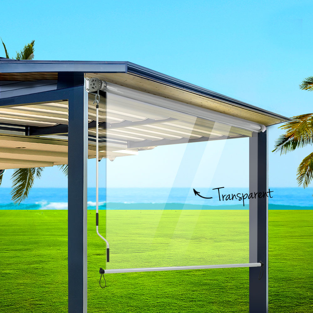 Instahut 1.2X2.4M Outdoor Blinds Clear Roll Down Awning Retractable Outdoor Blinds Water Wind Proof Transparent