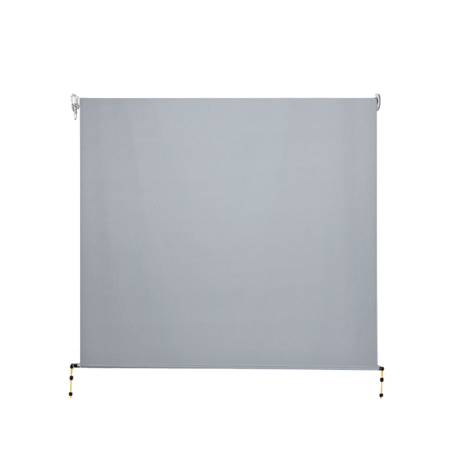Instahut grey outdoor roll down blind, 3m x 2.5m retractable screen, breathable screen fabric