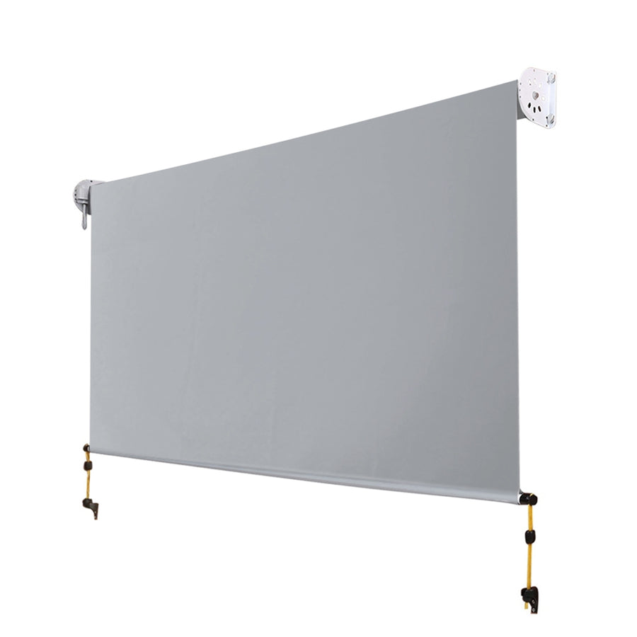 Instahut grey outdoor roll down blind, 3m x 2.5m retractable screen, aluminium frame and wall brackets