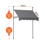 Instahut Window Fixed Pivot Arm Awning Outdoor Door Canopy 2X1.8M Grey - Front View