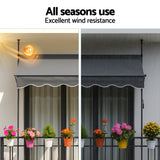 Instahut Window Fixed Pivot Arm Awning Outdoor Door Canopy 2X1.8M Grey - 45-Degree Angle