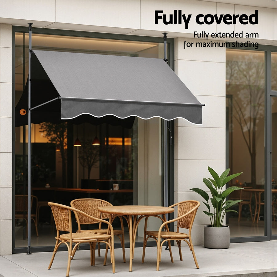 Instahut Window Fixed Pivot Arm Awning Outdoor Door Canopy 2X1.8M Grey