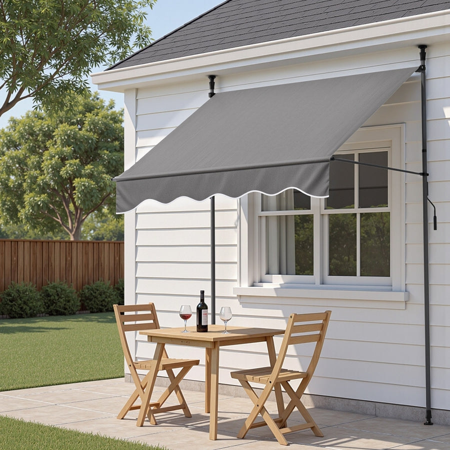 Instahut Window Fixed Pivot Arm Awning Outdoor Door Canopy 2X1.8M Grey