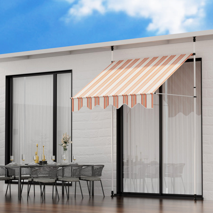 Instahut Window Fixed Pivot Arm Awning Outdoor Door Canopy 2X1.8M Beige/Brown, image 7