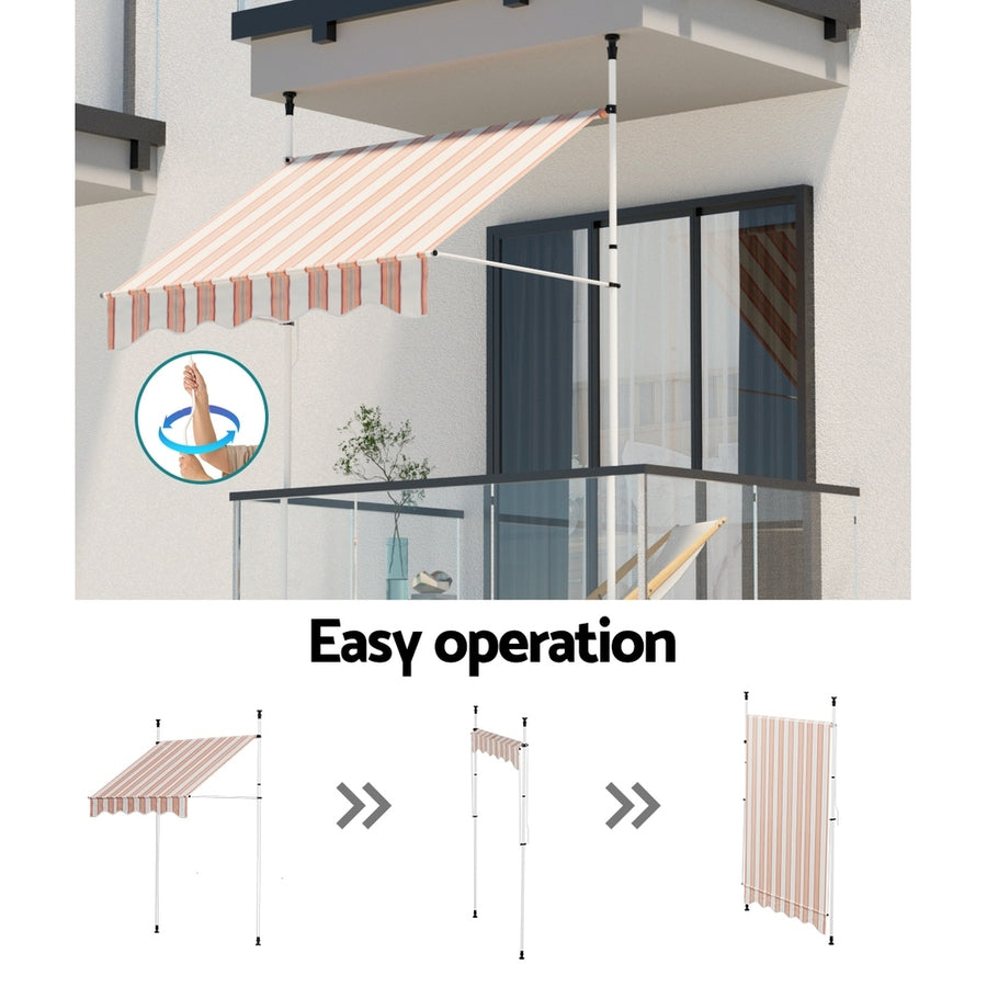 Instahut Window Fixed Pivot Arm Awning Outdoor Door Canopy 2X1.8M Beige/Brown, image 6