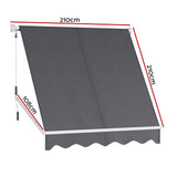Instahut Retractable Fixed Pivot Arm Window Awning Outdoor Blinds 2.1X2.1M Grey - Front View
